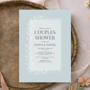 Convites Chuva de Casal Floral Botânico Azul Empoeirado