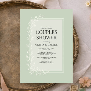Convites Chuva de Casal Floral Botânico Verde Sálvia
