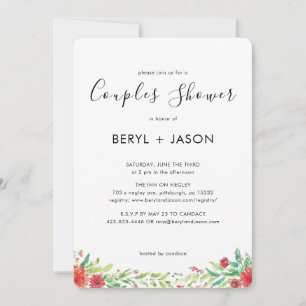 Convites Chuva de Casal Floral em Aquarela Vermelho Elegant