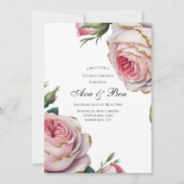 Convites Chuva de Casal Floral Rosa e Bege Blush e Marfim