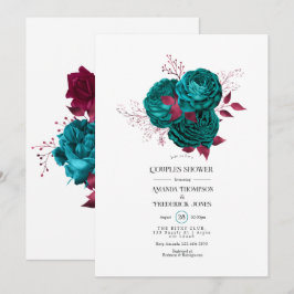 Convites Chuva de Casal Floral Turquesa e Borgonha