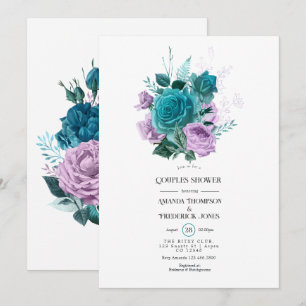 Convites Chuva de Casal Floral Turquesa e Lavanda