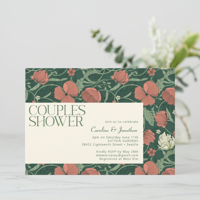 Convites Chuva de Casal Floral Verde Rústico Elegante (Em pé/Frente)