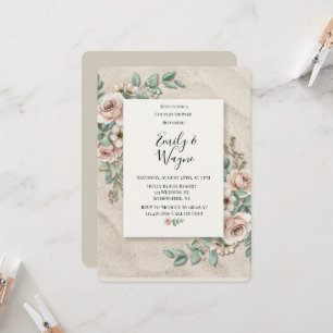 Convites Chuva de Casal Floral Verde Sage Areia