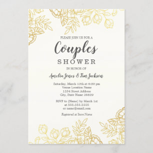 Convites Chuva de Casal Floral Vintage Ouro Elegante