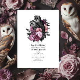 Convites Chuva de Casal Floral Vintage Rosa Mauve e Coruja 