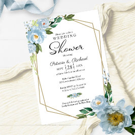Convites Chuva de Casal Geométrico Floral Azul Poeirento