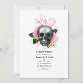 Convites Chuva de Casal Gótico de Crânio Floral Rosa