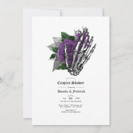 Convites Chuva de Casal Gótico de Crânio Floral Roxo