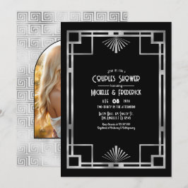 Convites Chuva de Casal Preto e Prata Gatsby Art Déco