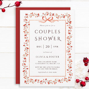 Convites Chuva de Casal Quadro de Fruto de Inverno Vermelho
