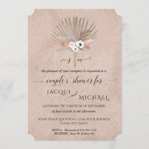 Convites Chuva de Casal Rosa Corado BOHO Floral Pampas