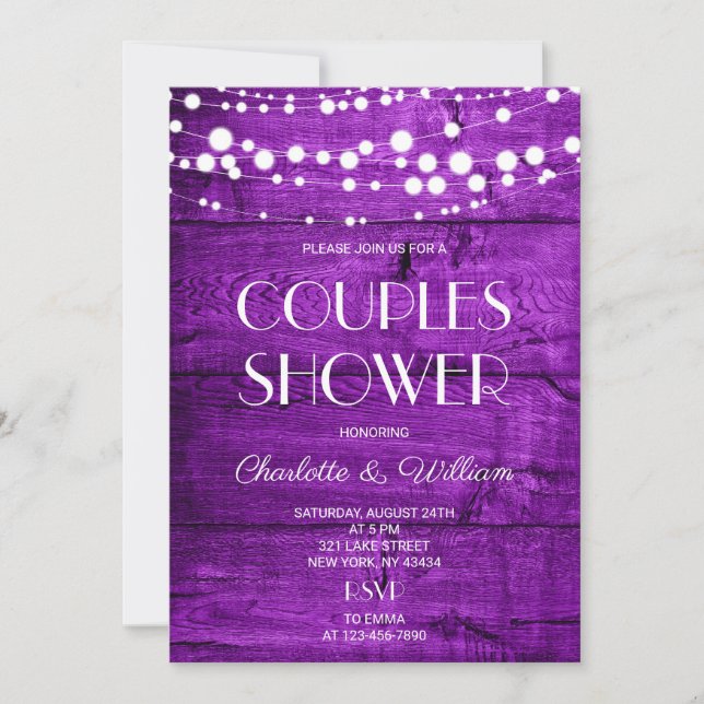 Convites Chuva de Casal Roxo Rústico (Frente)