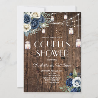 Convites Chuva de Casal Rústica com Rosas Azuis