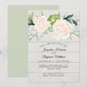 Convites Chuva de Casal Rustico Madeira Aquarela Rosas Marf