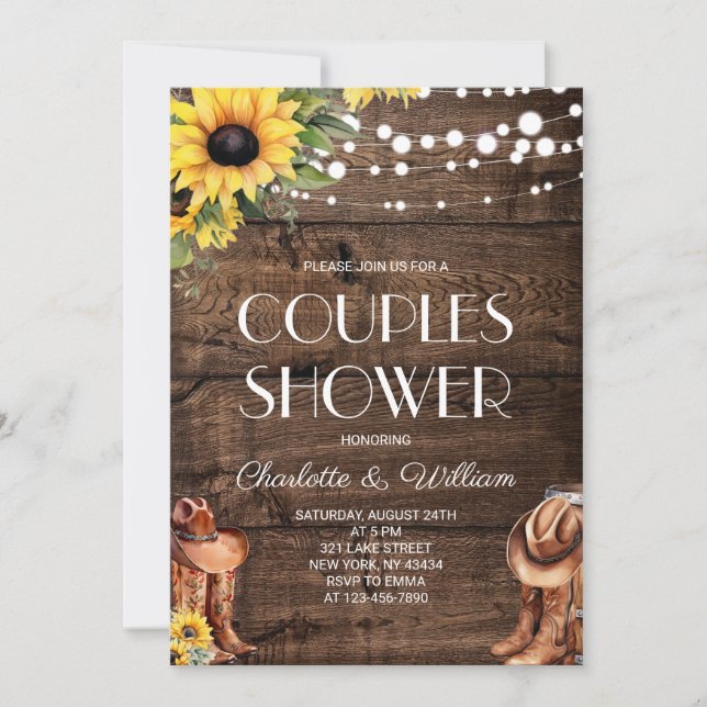 Convites Chuva de Casal Sunflower Western (Frente)