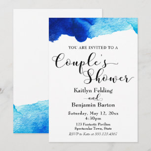 Convites Chuva de Casal Tipografia Preta Aquarela Azul
