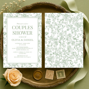 Convites Chuva de Casal Verde Sage Floral Francês Vintage 