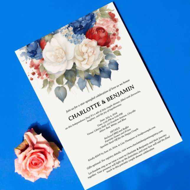 Convites Chuva de Casal Vermelho Branco e Azul 4 de Julho (Criador carregado)