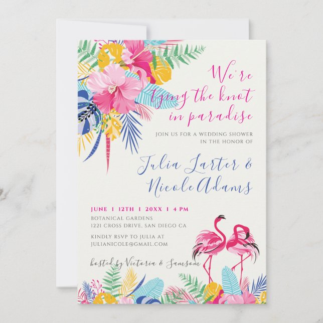 Convites Chuva de Casamento Azul Marinho Rosa Tropical Selv (Frente)