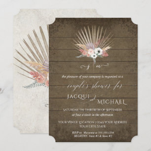 Convites Chuva de Casamento BOHO Floral Branco Palma Madeir