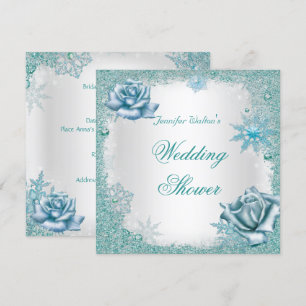 Convites Chuva de Casamento Brilho Azul Turquesa Rosas Bran