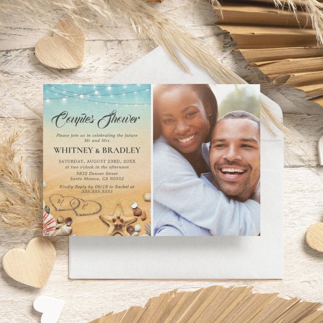 Convites Chuva de Casamento Casais Foto Coração Praia Tropi (Criador carregado)