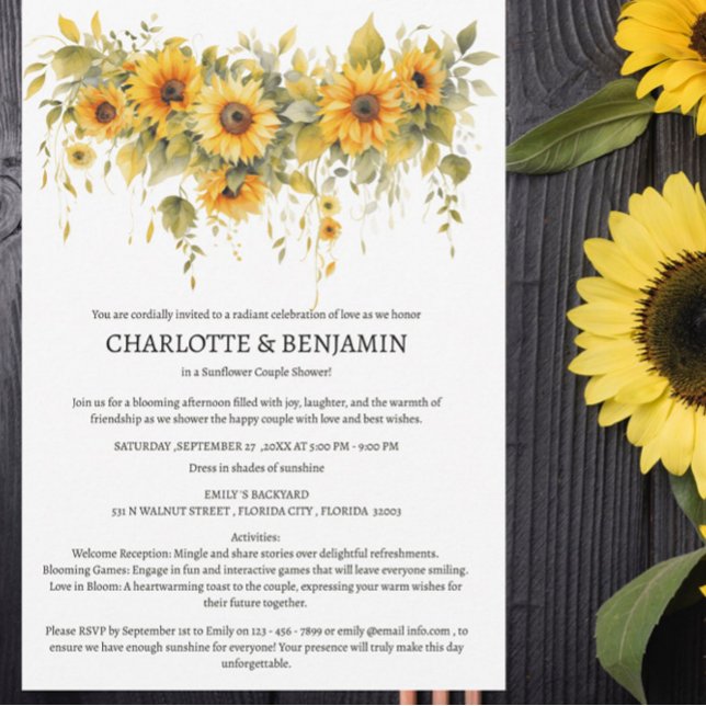 Convites Chuva de Casamento Casal Girassol Rústico (Criador carregado)