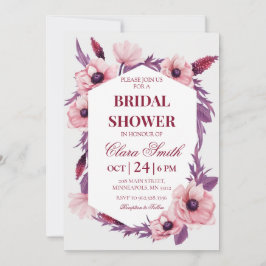 Convites Chuva de Casamento com Flores em Aquarela Rosa e R