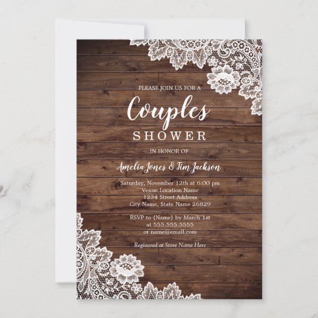 Convites Chuva de Casamento de Casais de Madeira Rústica (Frente)