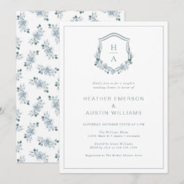 Convites Chuva de Casamento de Casal Floral Azul