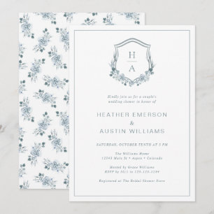 Convites Chuva de Casamento de Casal Floral Azul