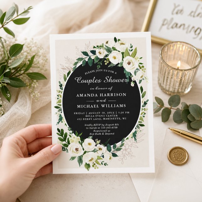 Convites Chuva de Casamento de Flores Brancas de Verdura (Criador carregado)