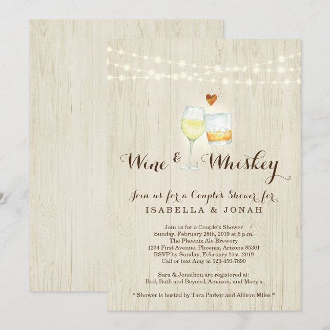 Convites Chuva de Casamento de Vinho e Uísque para Casal En (Frente/Verso)