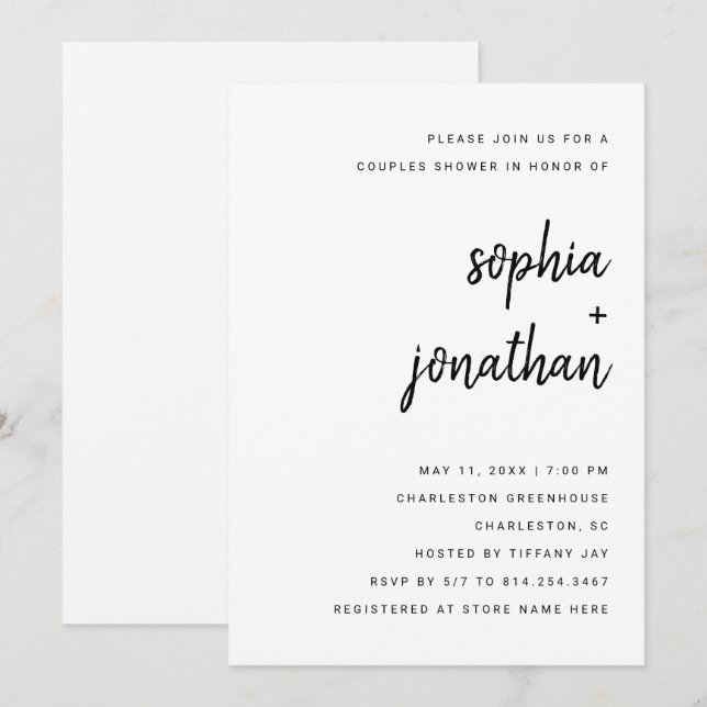 Convites Chuva de Casamento Minimalista Moderna | Casais (Frente/Verso)