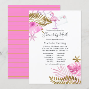 Convites Chuva de Casamento ou Chá de Bebê Flamingo Rosa e