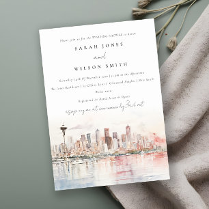 Convites Chuva de Casamento Paisagem Aquarela de Seattle Wa