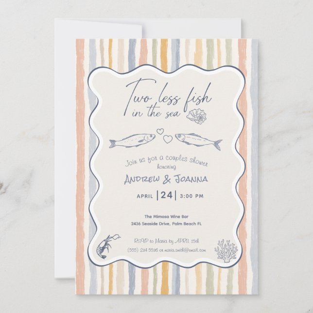 Convites Chuva de Casamento para Casal com Dois Peixes Meno (Frente)