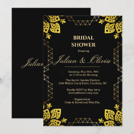 Convites Chuva de Casamento Real Luxuosa Preta e Dourada