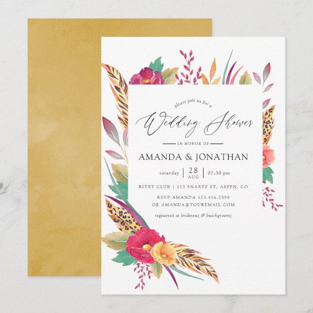 Convites Chuva de casamento safari em aquarela (Frente/Verso)