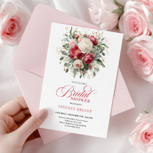 Convites Chuva de Casamento Vermelho Branco Dourado Boêmio
