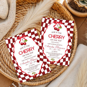 Convites Chuva de Cerejas Vermelhas no Chá de Bebê Retro