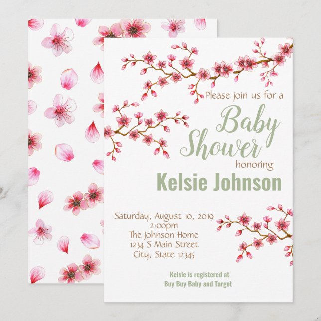 Convites Chuva de Cerejeiras Baby Shower (Frente/Verso)