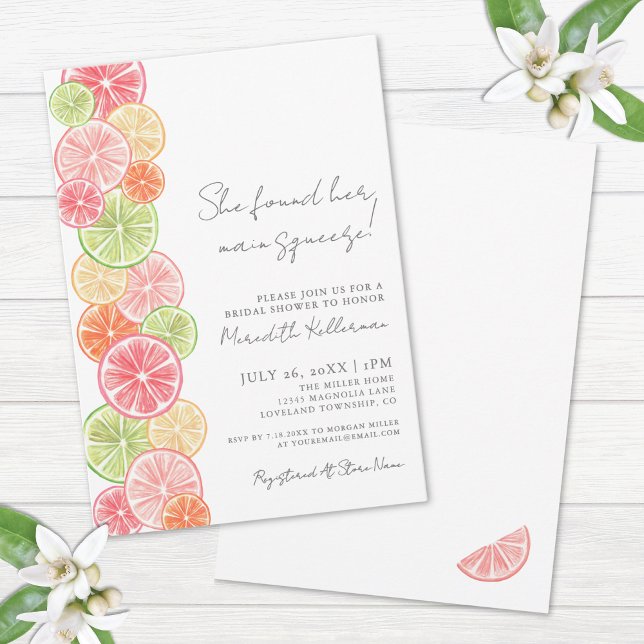 Convites Chuva de Citros Main Squeeze (Main Squeeze Citrus Bridal Shower Invitation)