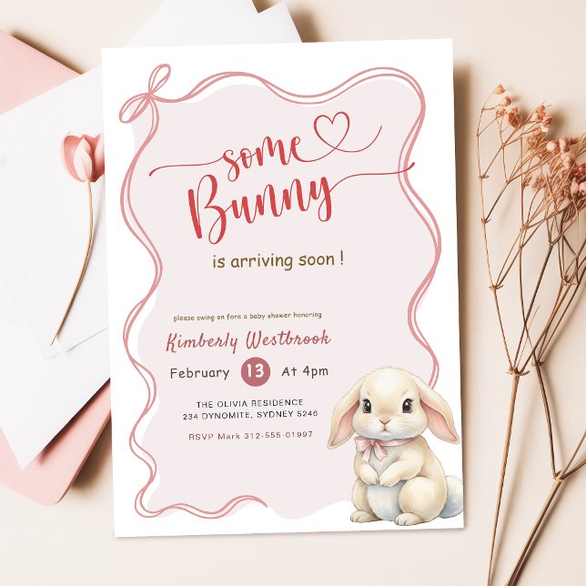Convites Chuva de Coelhinhos Rosa - Baby Shower (Criador carregado)