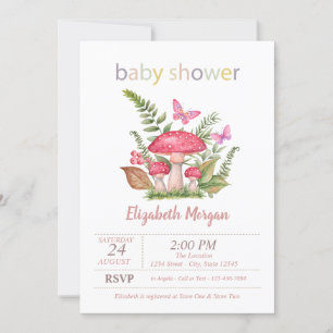Convites Chuva de Cogumelos Borboletas Baby Shower