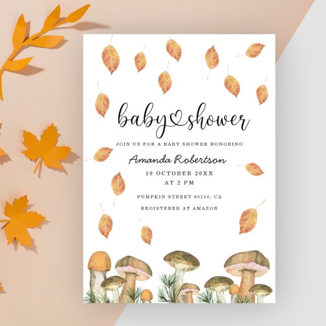 Convites Chuva de cogumelos em aquarela para chá de bebê (Criador carregado)