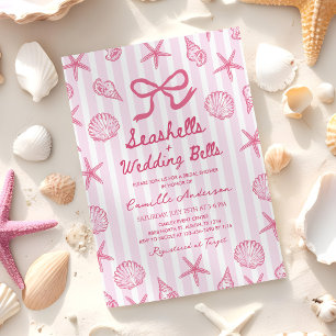 Convites Chuva de Conchas Rosadas e Sininhos de Casamento p