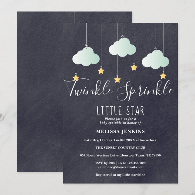 Convites Chuva de Confeitos Chalkboard para Baby Shower (Frente/Verso)