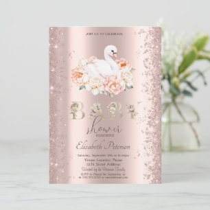 Convites Chuva de Confete Floral Cisne Baby Shower